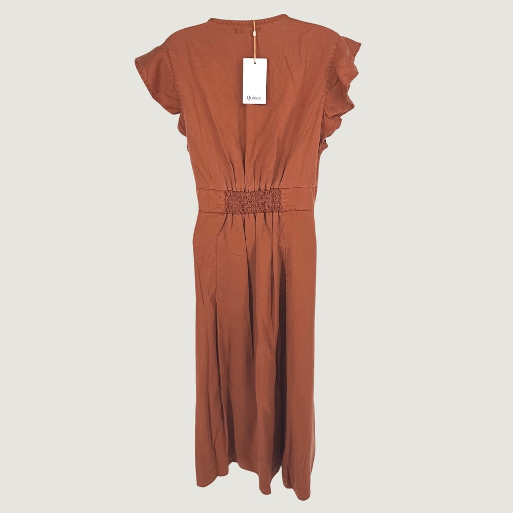 NEW Quince Vintage Wash Tencel Button Front Midi Dress Size L Terracotta Earthy - Picture 4 of 10
